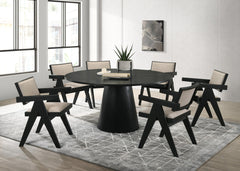 Jasper Ebony Black/Beige 59" 7-Piece Round Dining Set