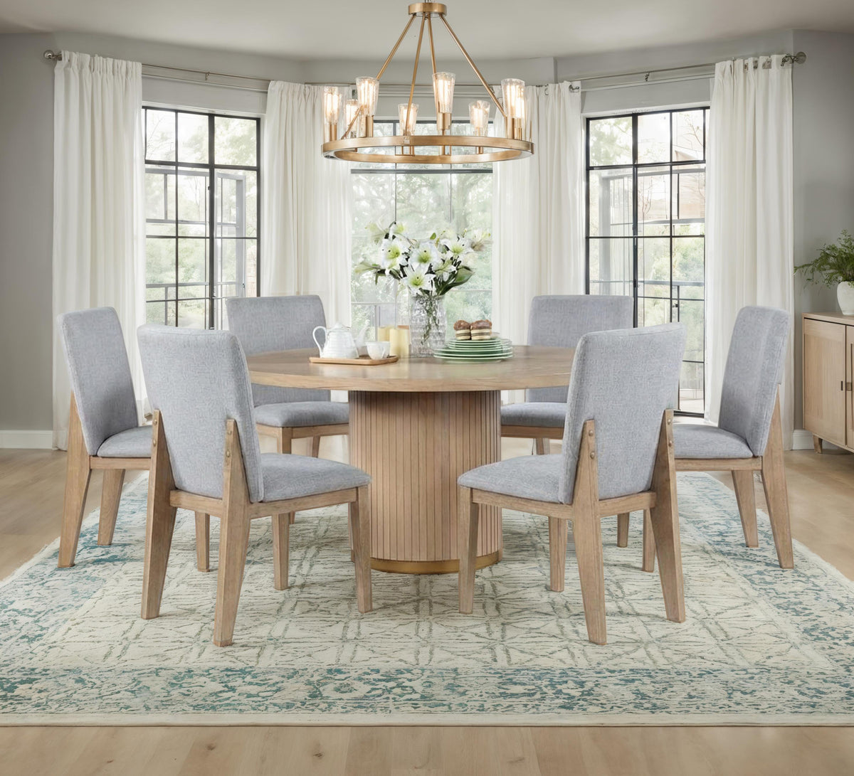 Caspian Oak/Gray 59" 7-Piece Round Dining Set