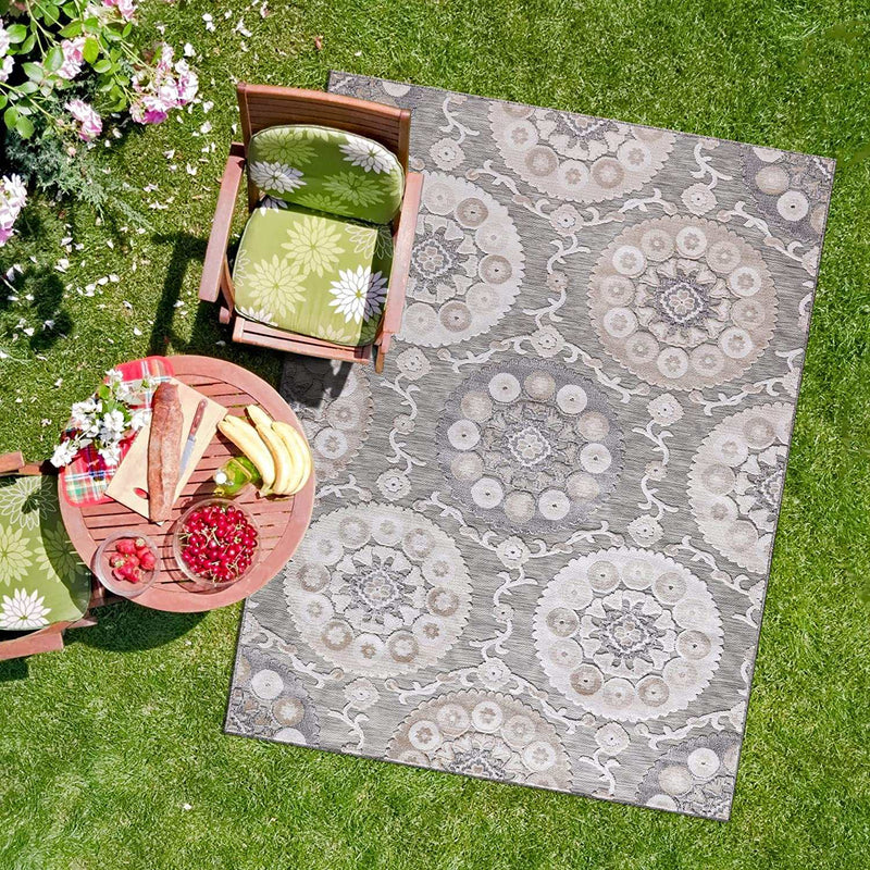 Spring Beige Bohemian Medallion Floral Non-Shedding Indoor/Outdoor Area Rugs - Ornate Home