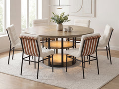 Eden Rustic Oak/White 59" 7-Piece Round Dining Set