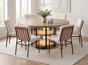 Eden Rustic Oak/White 59" 7-Piece Round Dining Set