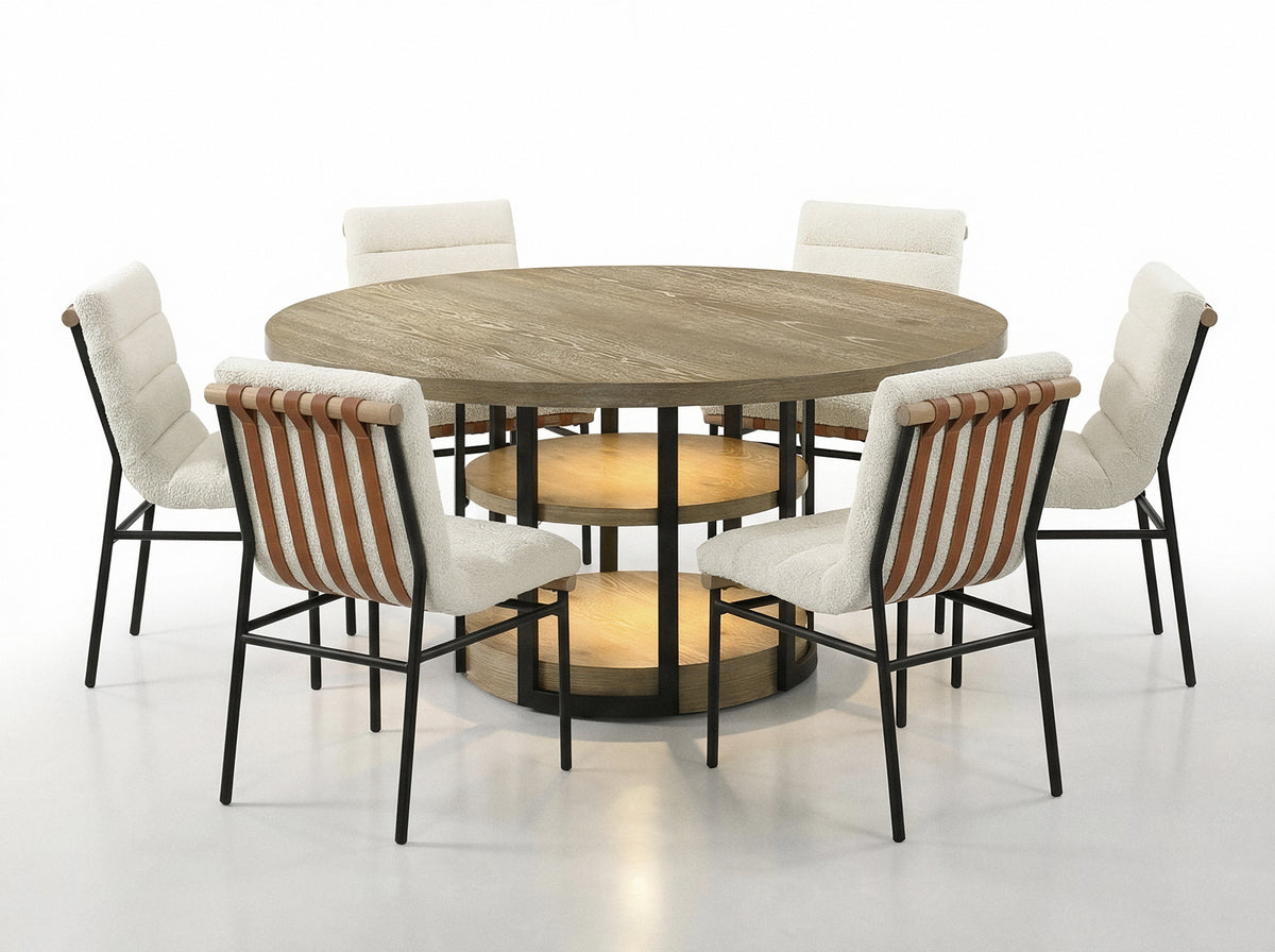Eden Rustic Oak/White 59" 7-Piece Round Dining Set