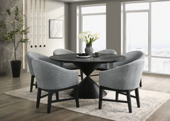 Haven Ebony Black 59" 7-Piece Round Dining Set with Barrel Chairs