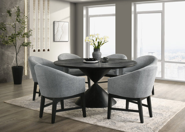 Haven Ebony Black 59" 7-Piece Round Dining Set with Barrel Chairs