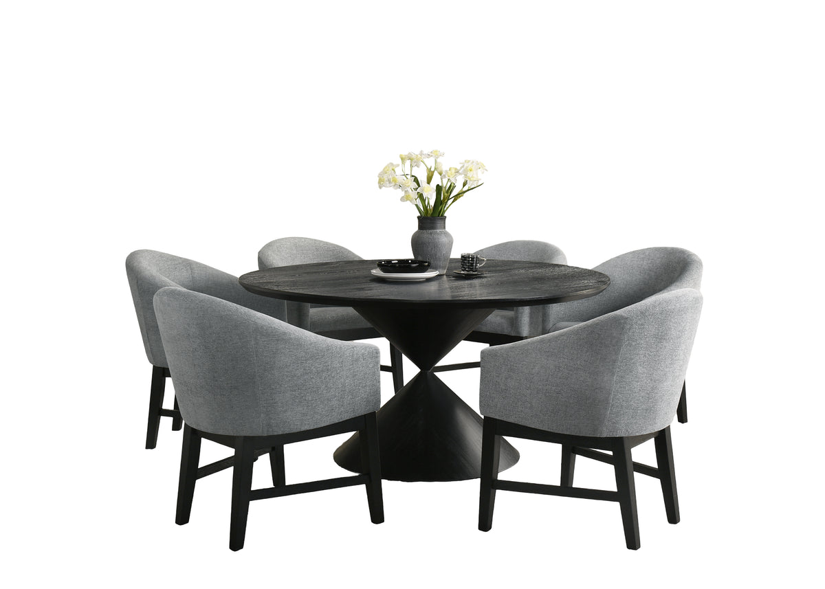 Haven Ebony Black 59" 7-Piece Round Dining Set with Barrel Chairs