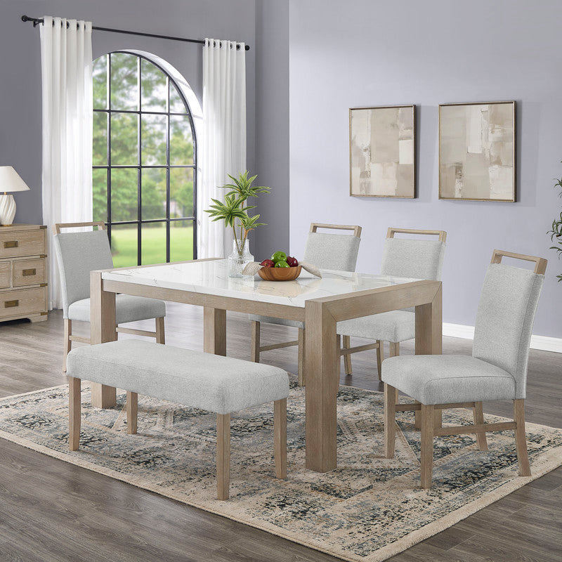 Tabitha Light Oak 66" 6-Piece Rectangular Dining Set with Bench