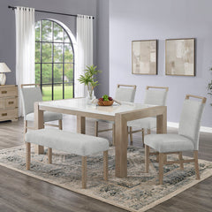 Tabitha Light Oak 66" 6-Piece Rectangular Dining Set with Bench