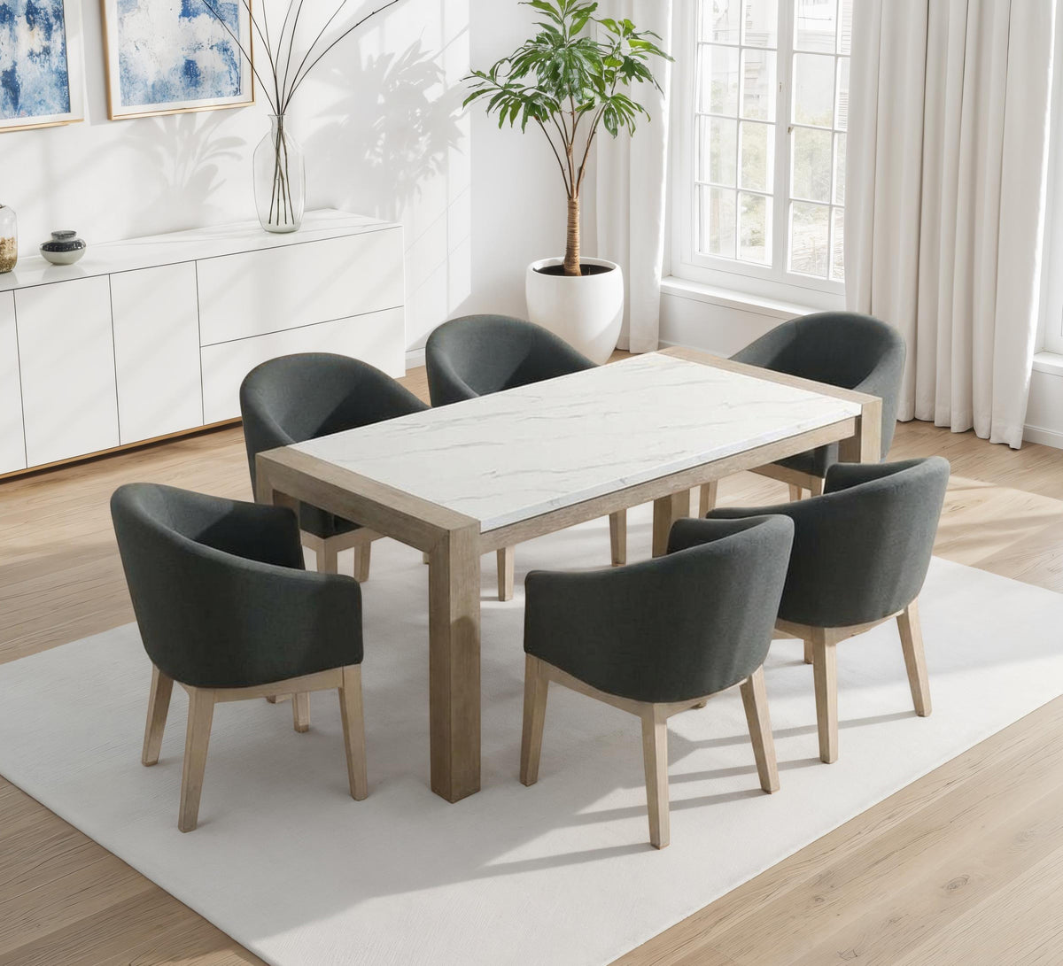 Tabitha Light Oak/Gray 66" 7-Piece Rectangular Dining Set