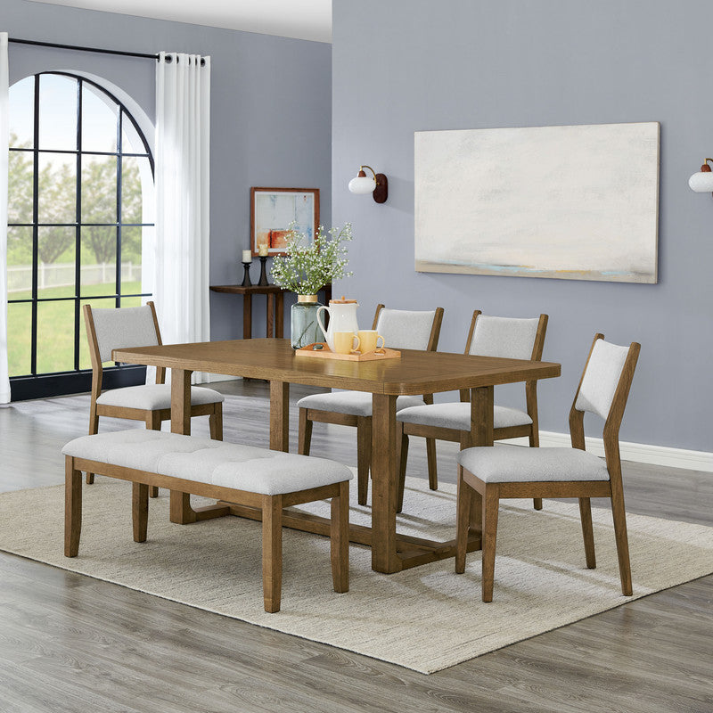 Darla Walnut Oak 72" 6-Piece Rectangular Dining Set with Bench
