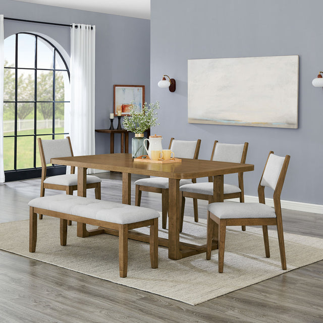 Darla Walnut Oak 72" 6-Piece Rectangular Dining Set with Bench