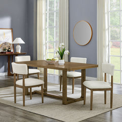 Darla Walnut Oak 72" 5-Piece Rectangular Dining Set with Sherpa Chairs