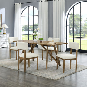 Darla Walnut Oak 70" 5-Piece Rectangular Dining Set with Sherpa Chairs