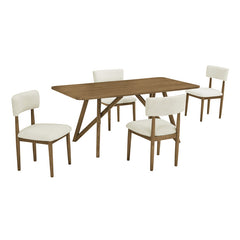 Darla Walnut Oak 70" 5-Piece Rectangular Dining Set with Sherpa Chairs