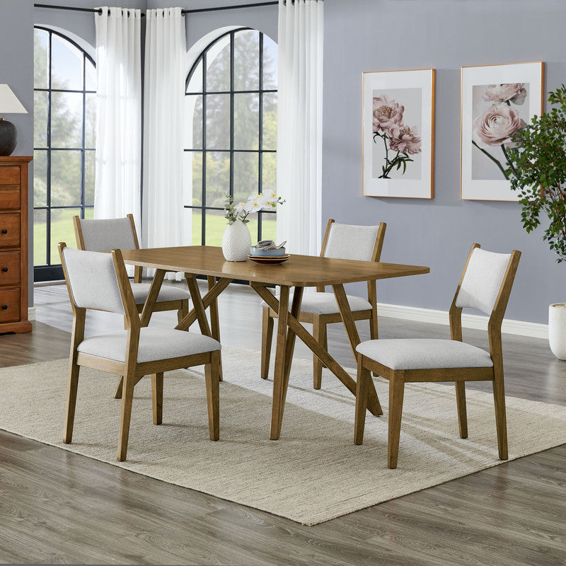 Darla Walnut Oak 70" 5-Piece Rectangular Dining Set with Fabric Chairs