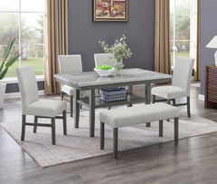 Selena Gray 60" 6-Piece Rectangular Dining Set with Bench
