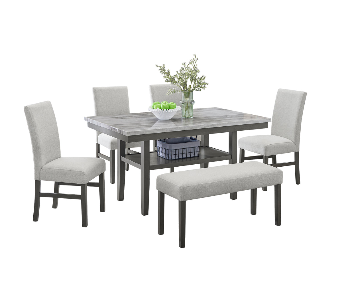 Selena Gray 60" 6-Piece Rectangular Dining Set with Bench