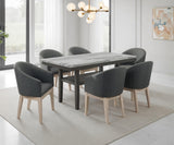 Selena Gray 60" 7-Piece Rectangular Dining Set with Barrel Chairs