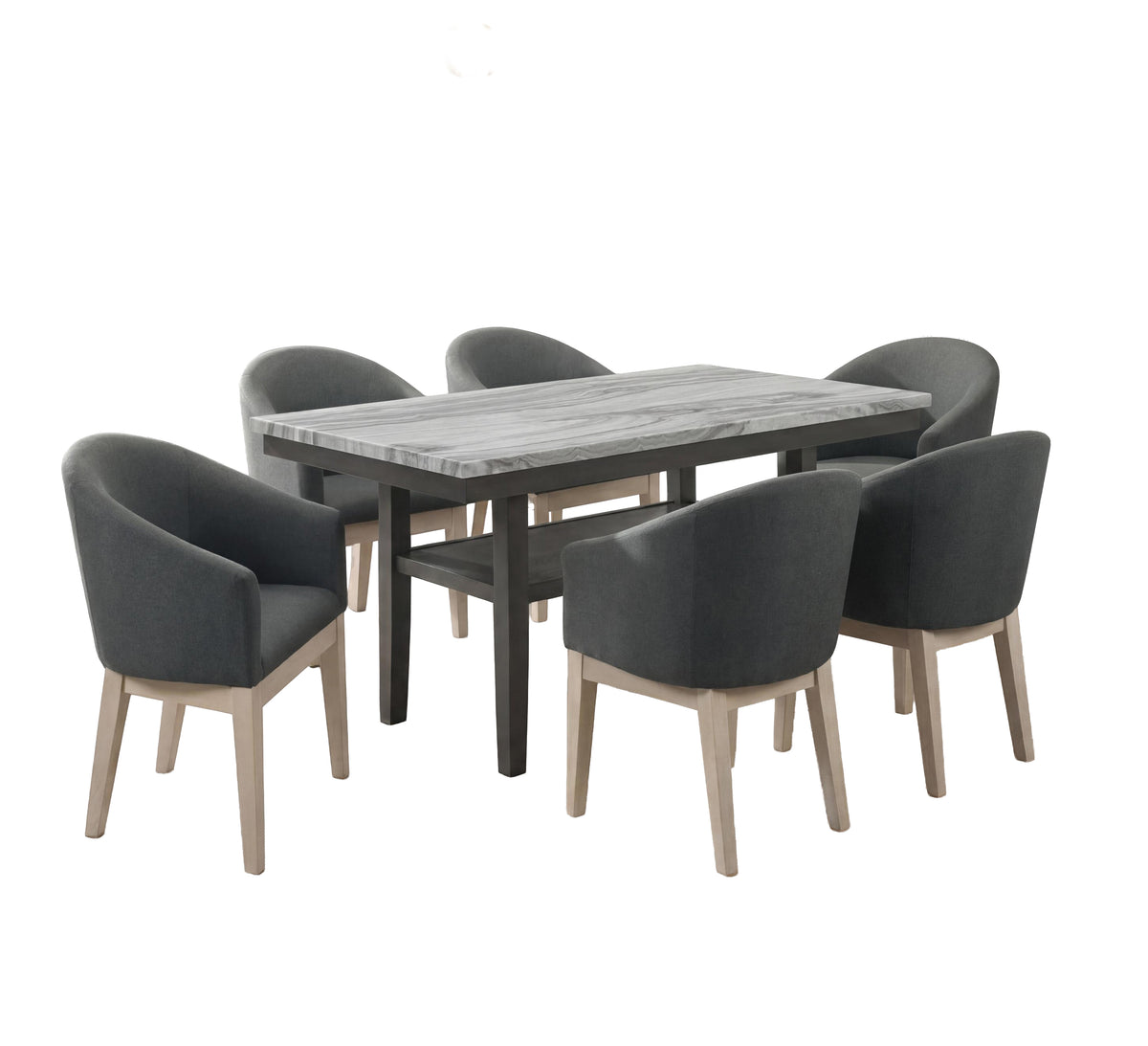 Selena Gray 60" 7-Piece Rectangular Dining Set with Barrel Chairs