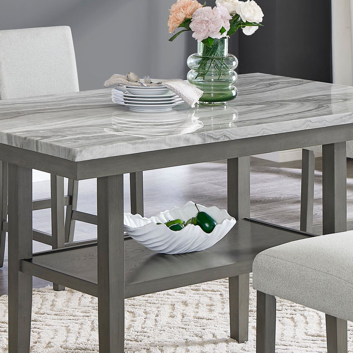Selena Gray 60" 5-Piece Rectangular Counter Height Dining Set