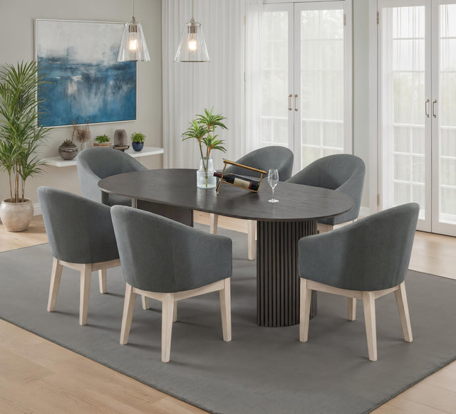 Valencia Gray 80" 7-Piece Oval Dining Set with Barrel Chairs