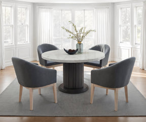 Valencia White/Gray 54" 5-Piece Round Dining Set with Barrel Chairs