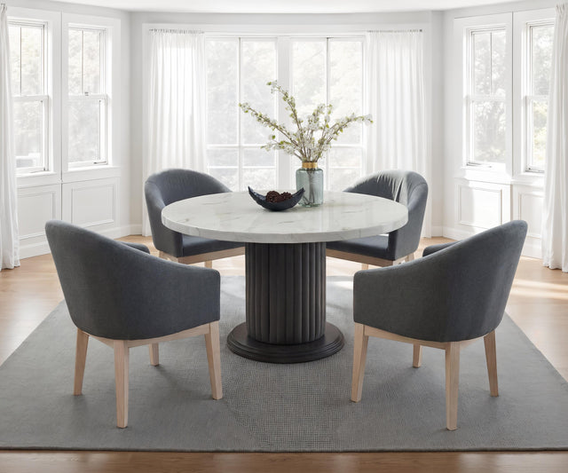 Valencia White/Gray 54" 5-Piece Round Dining Set with Barrel Chairs
