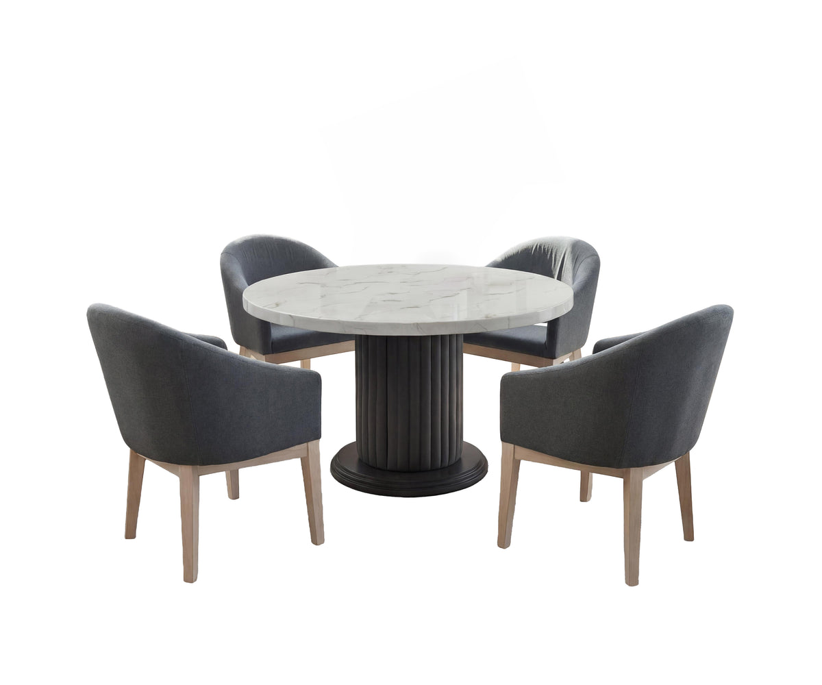 Valencia White/Gray 54" 5-Piece Round Dining Set with Barrel Chairs
