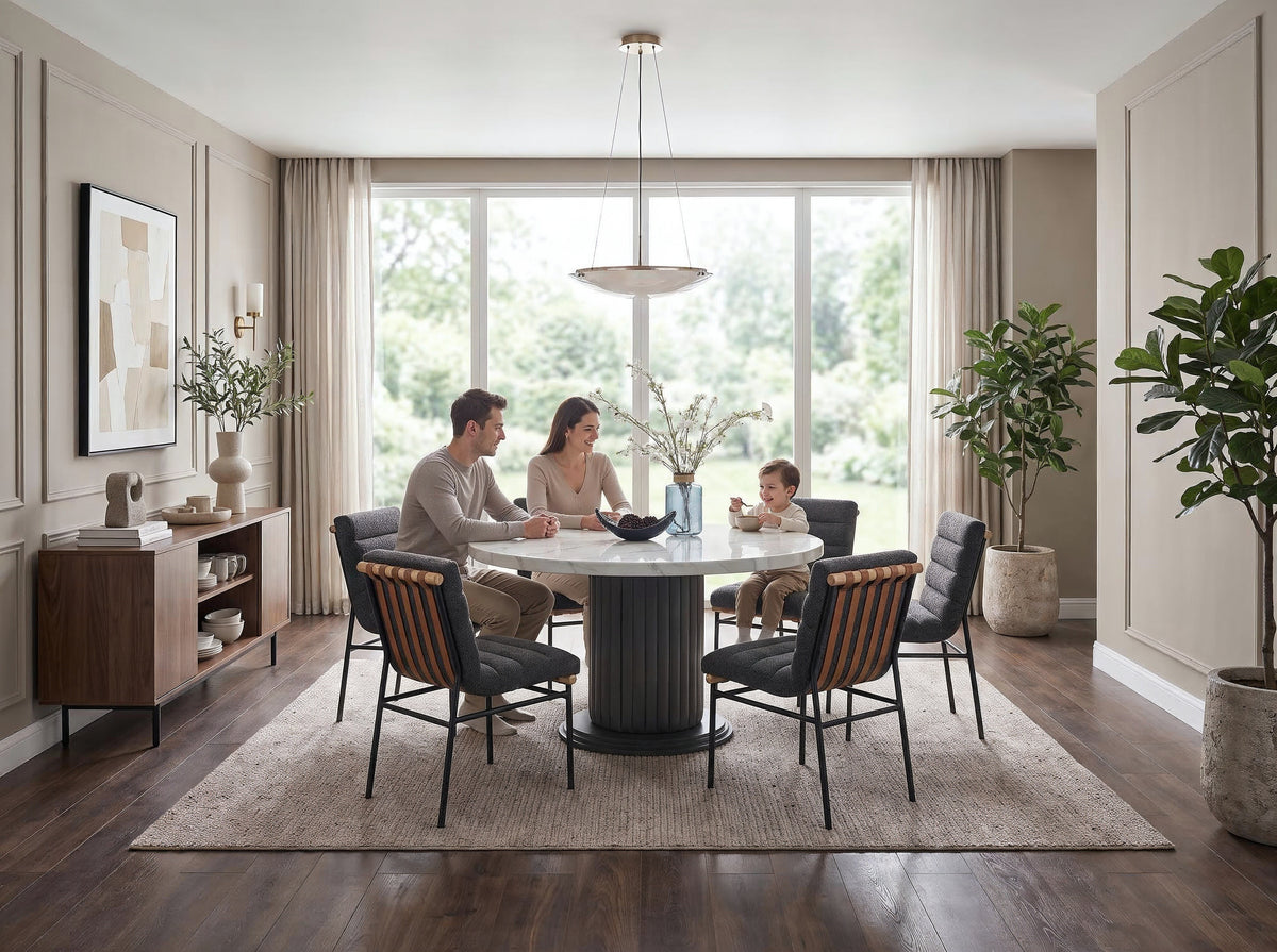 Valencia White/Dark Gray 54" 7-Piece Round Dining Set