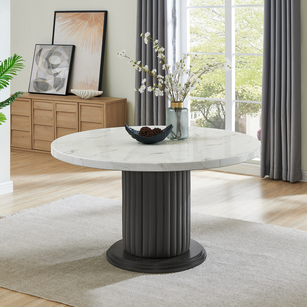 Valencia White/Gray 54" 7-Piece Round Dining Set