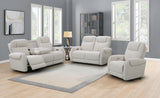 Ogden White Fabric Dual Power Reclining Sofa with Drop-Down Table