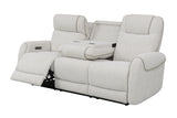 Ogden White Fabric Dual Power Reclining Sofa with Drop-Down Table
