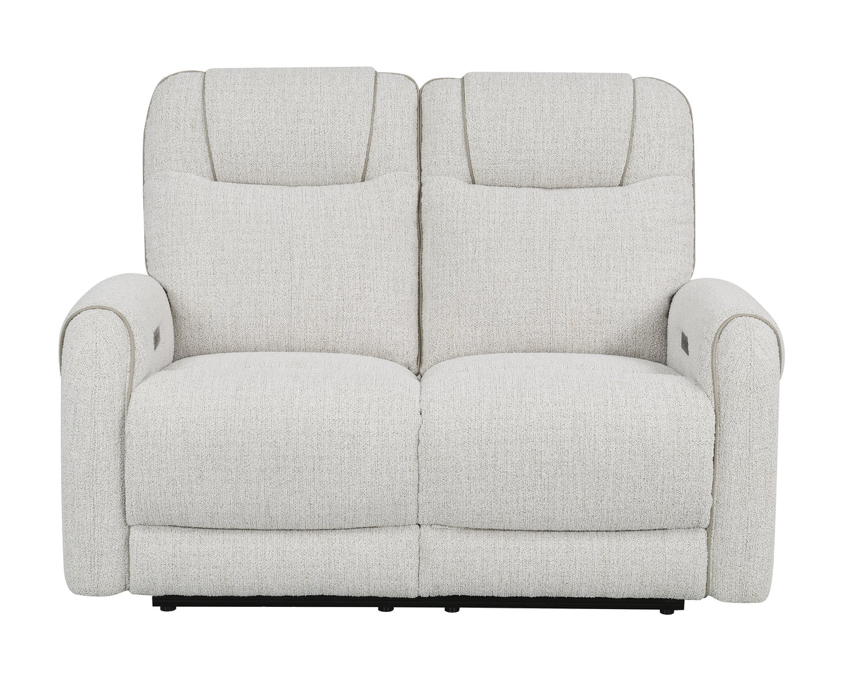 Ogden White Fabric Dual Power Reclining Loveseat