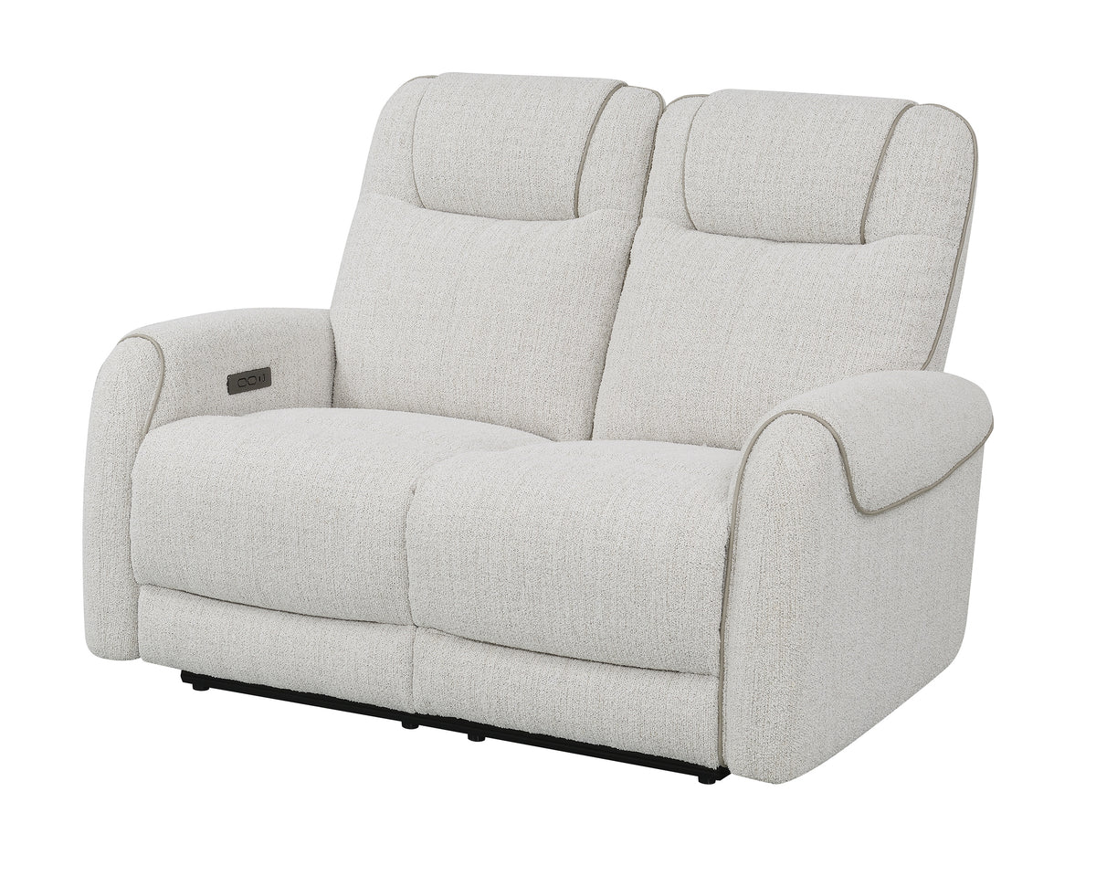 Ogden White Fabric Dual Power Reclining Loveseat