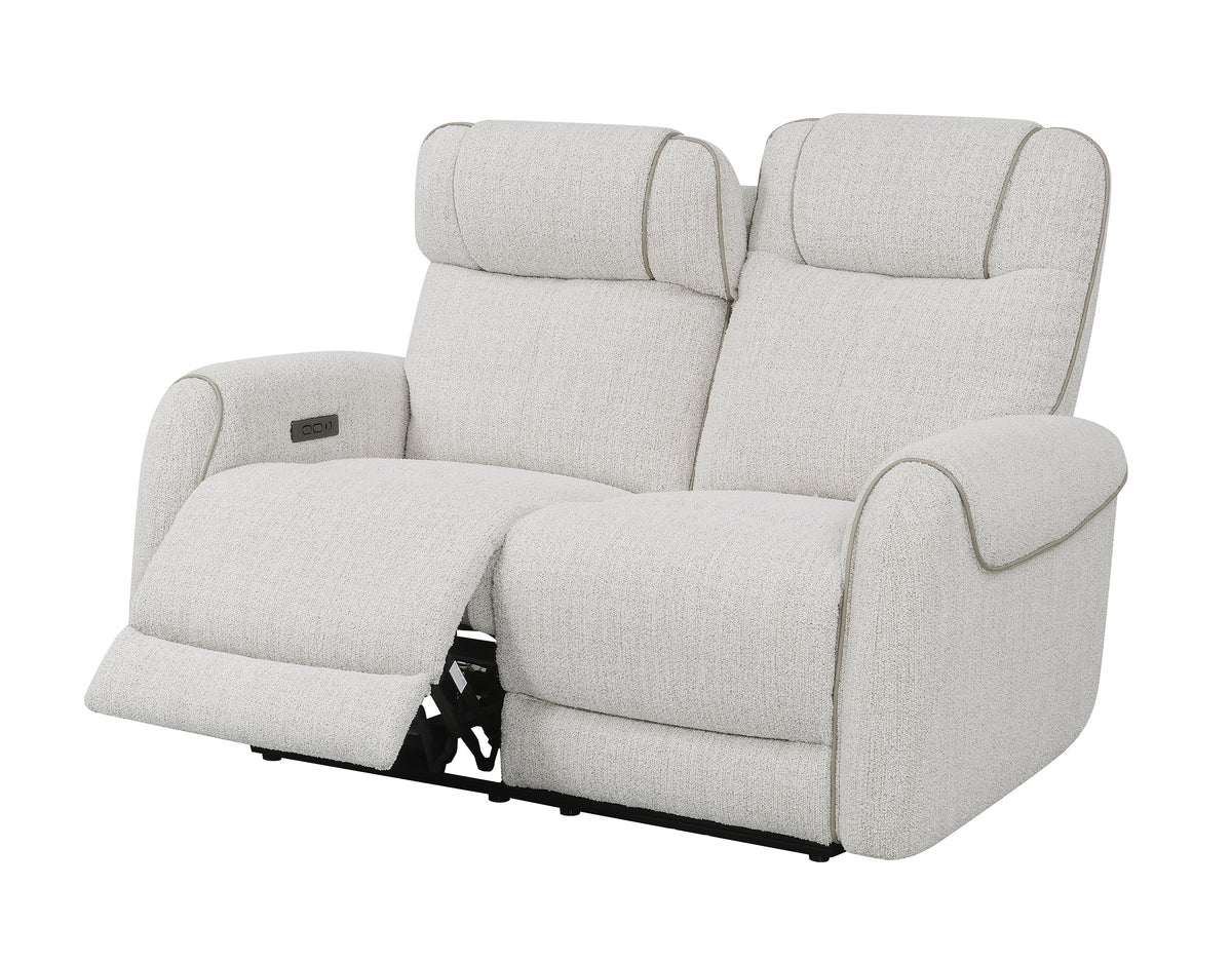 Ogden White Fabric Dual Power Reclining Loveseat