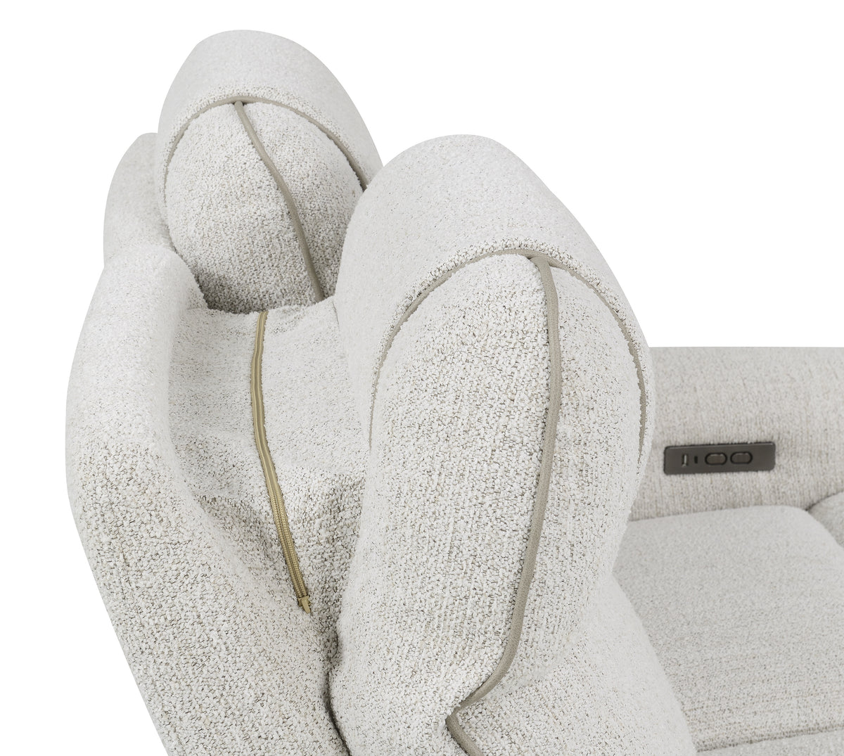 Ogden White Fabric Dual Power Reclining Sofa with Drop-Down Table