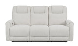 Ogden White Fabric Dual Power Reclining Sofa with Drop-Down Table