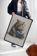 Baby Hippo Reading with Glasses