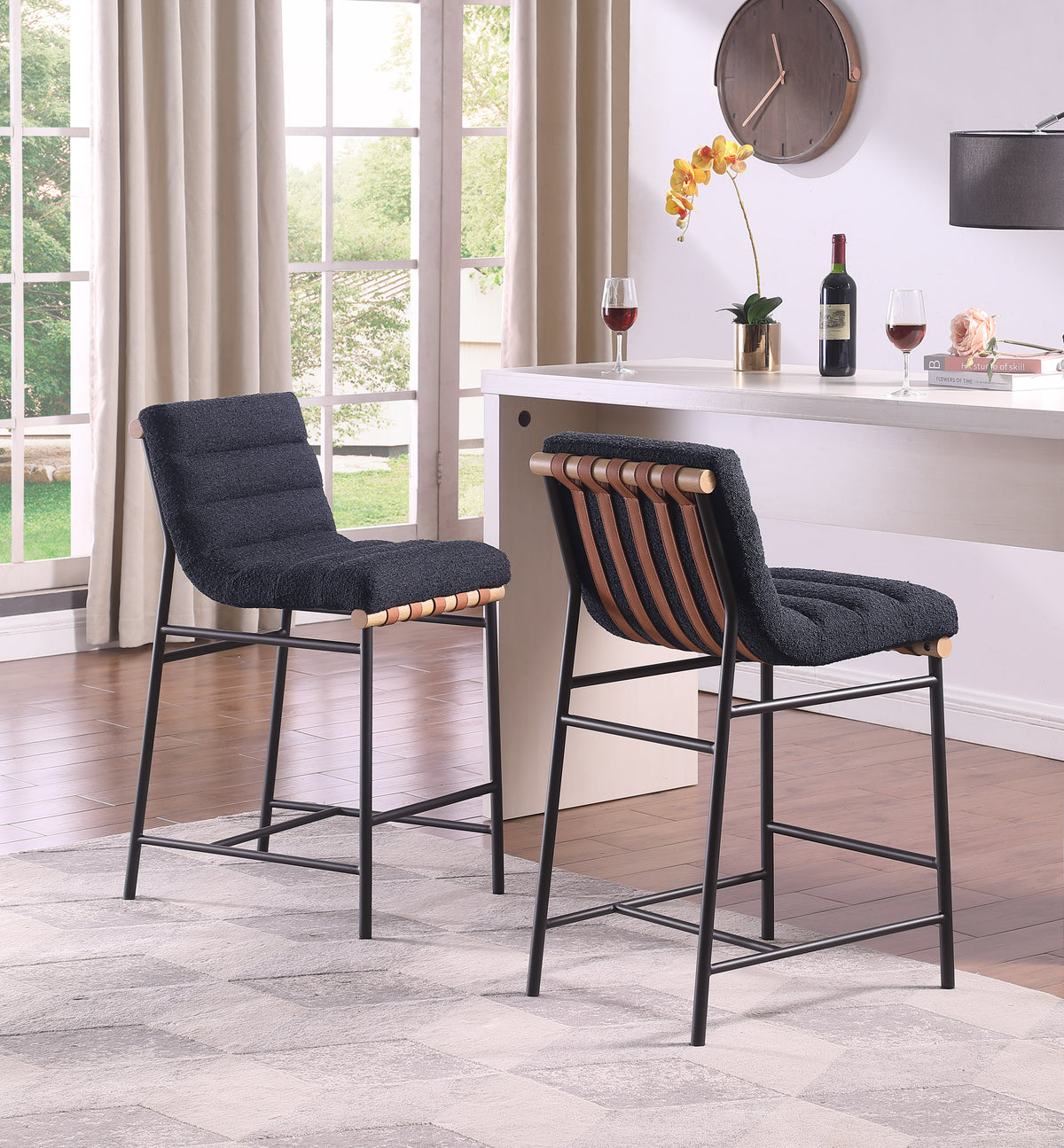 Lahni Black 18"W Boucle Fabric Counter Height Stool (Set of 2)