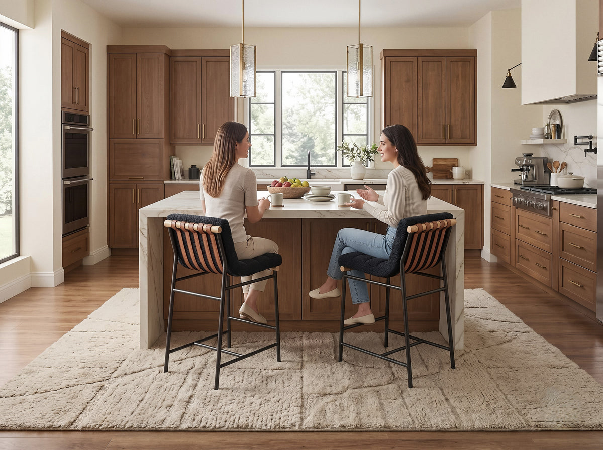 Lahni Black 18"W Boucle Fabric Counter Height Stool (Set of 2)