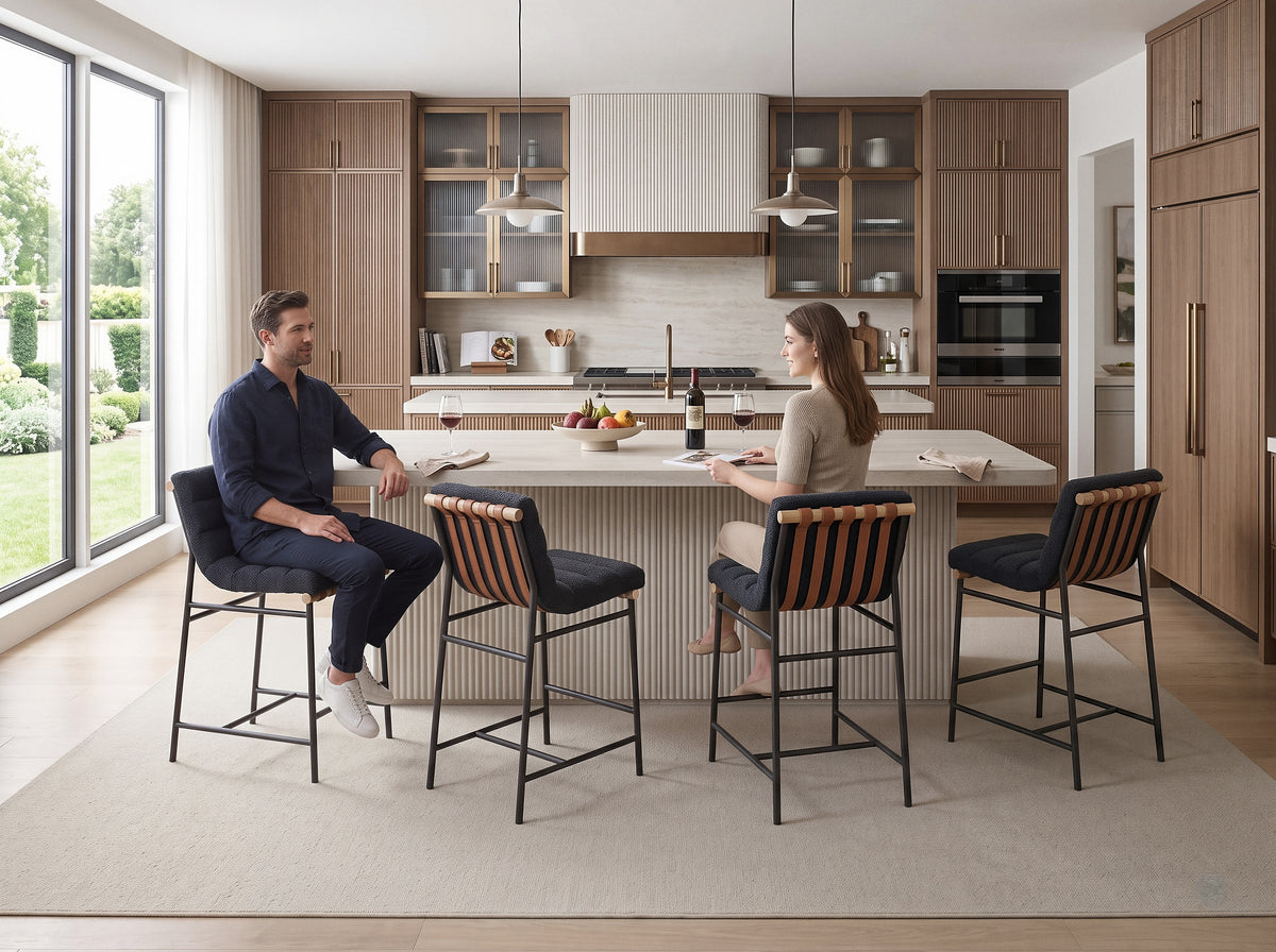 Lahni Black 18"W Boucle Fabric Counter Height Stool (Set of 4)