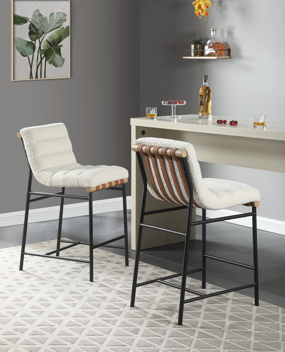 Lahni White 18"W Boucle Fabric Counter Height Stool (Set of 2)