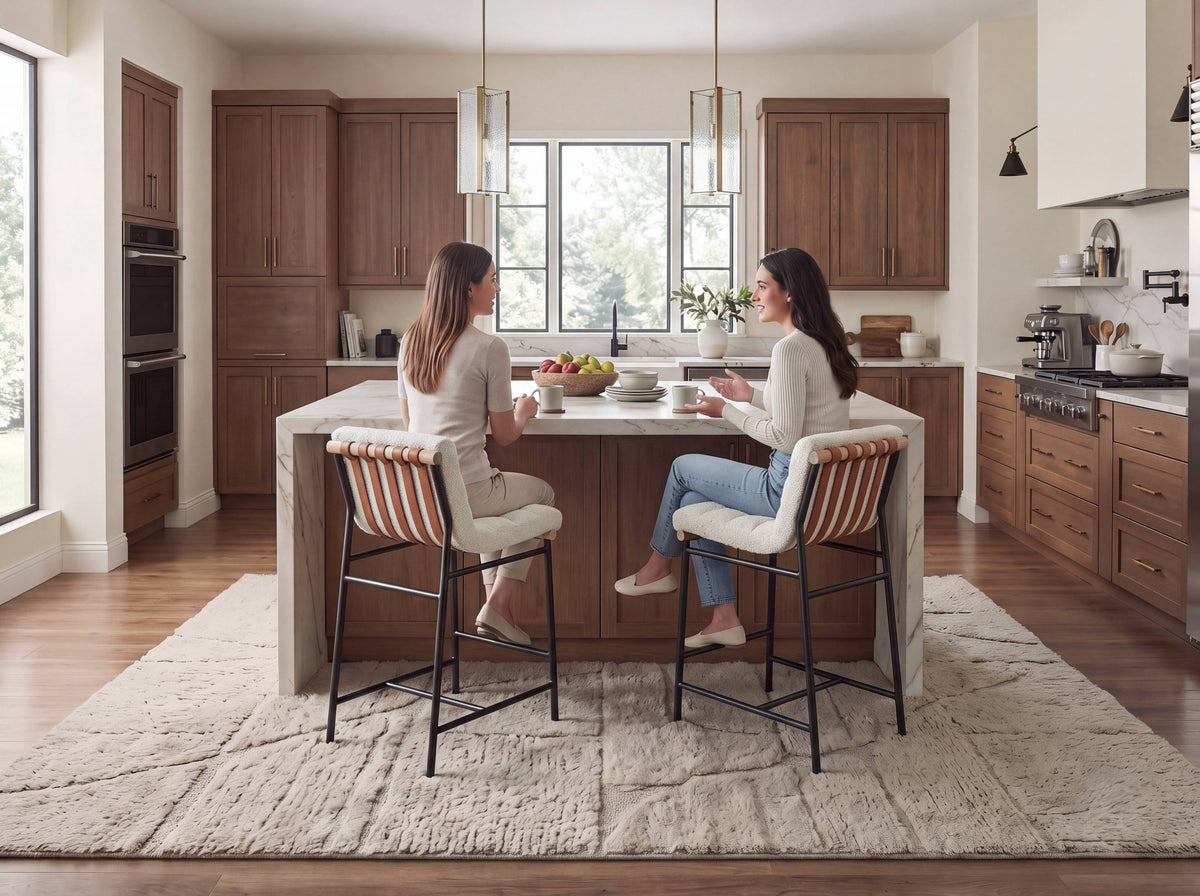 Lahni White 18"W Boucle Fabric Counter Height Stool (Set of 2)