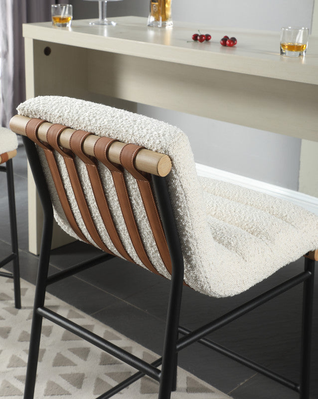 Lahni White 18"W Boucle Fabric Counter Height Chair