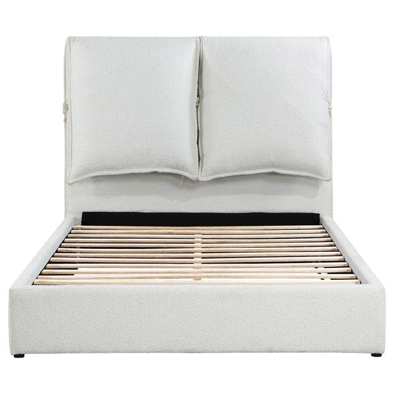 Gwendoline White Uph. Queen Platform Bed w/ Pillow HB - Ornate Home