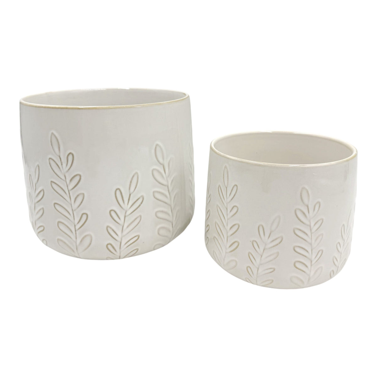 El Adobe Ivory Embossed Vines Planters (Set of 2)