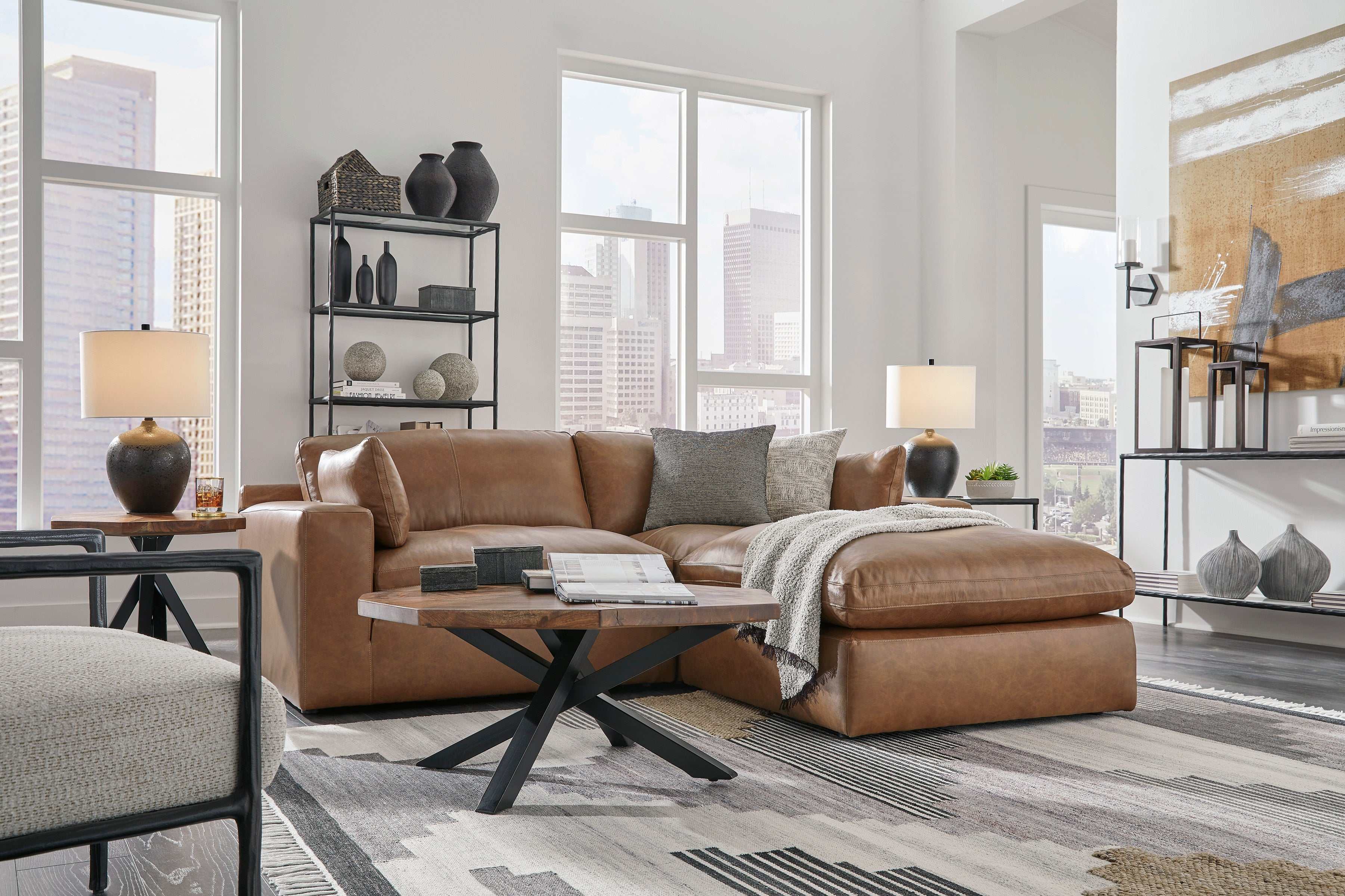 Emilia Caramel Leather 2pc Modular Sectional Loveseat - Ornate Home