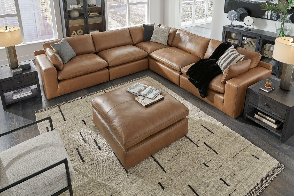 Emilia Caramel Leather 5pc Modular Sectional - Ornate Home