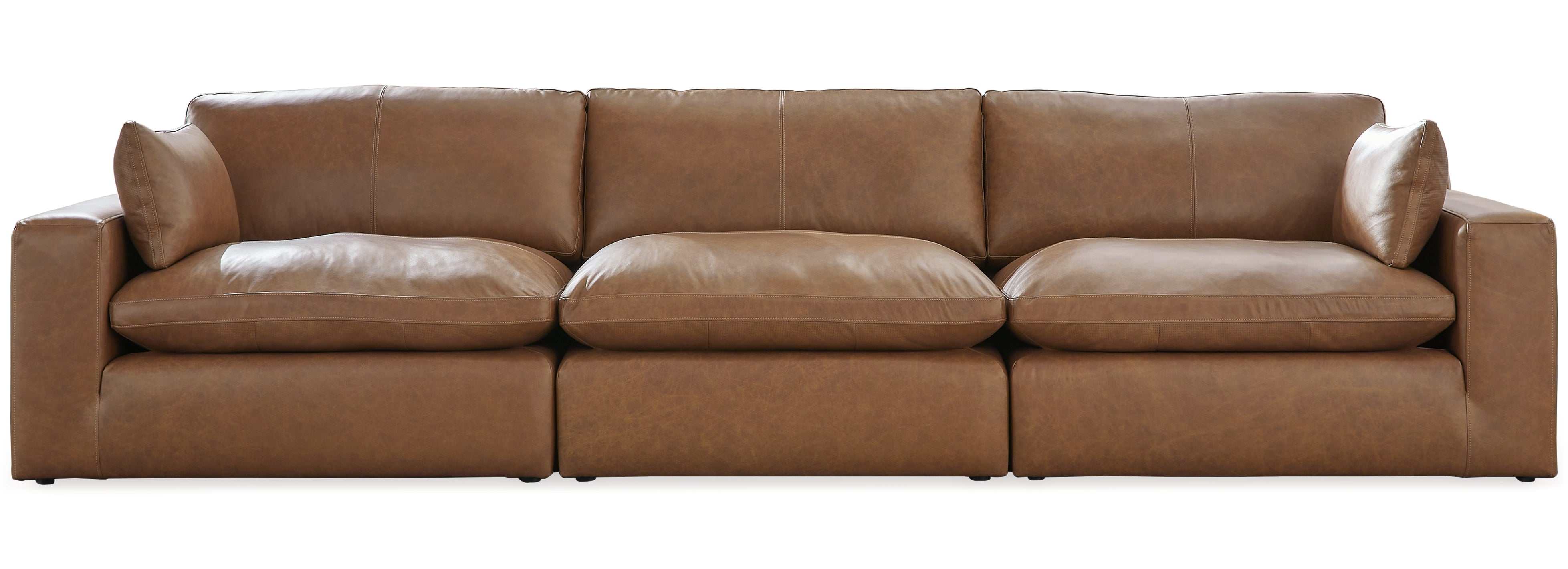 (Online Special Price) Emilia Caramel Leather 3pc Modular Sectional Sofa - Ornate Home