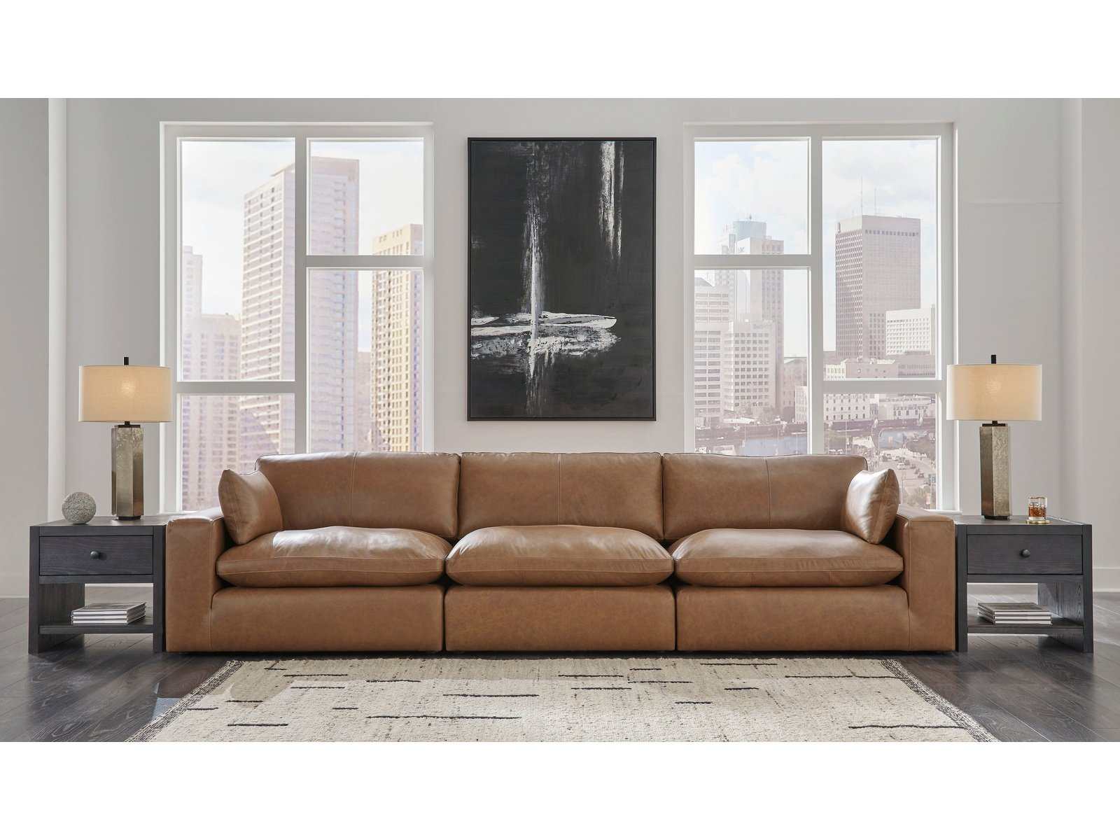 (Online Special Price) Emilia Caramel Leather 3pc Modular Sectional Sofa - Ornate Home