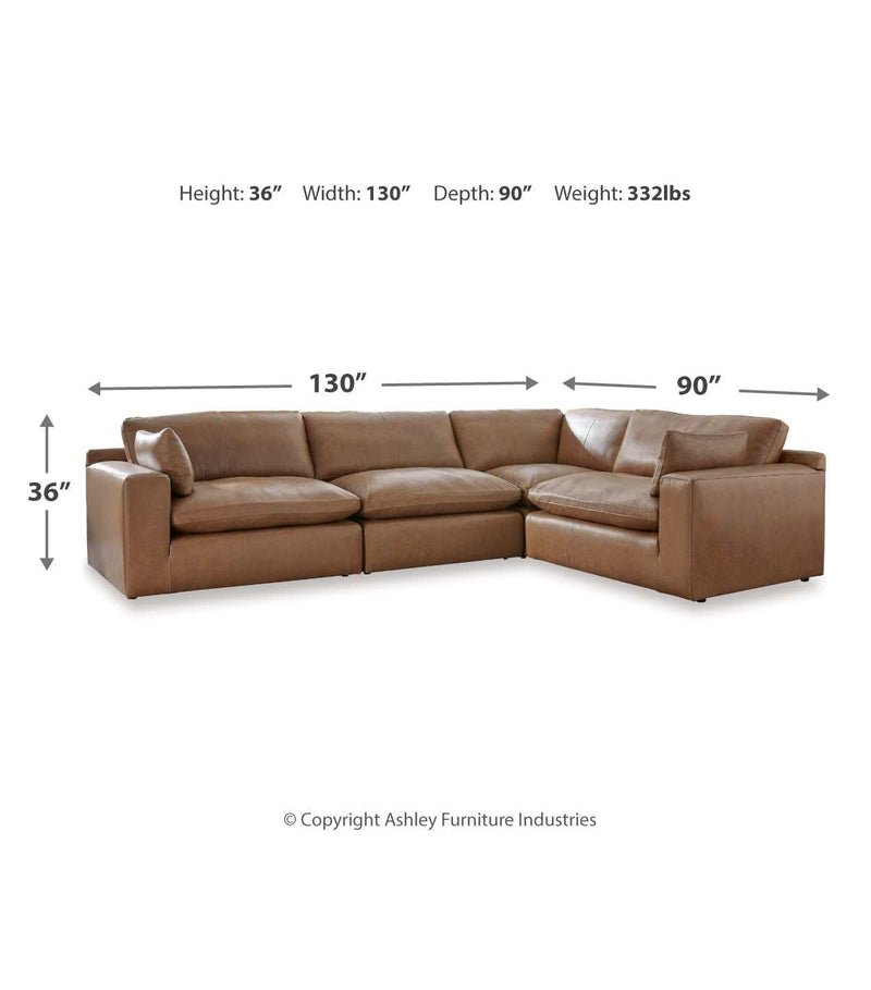 (Online Special Price) Emilia Caramel Leather 4pc Modular Sectional Sofa - Ornate Home